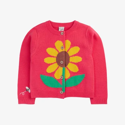 Marks & Spencer Frugi Pure Cotton Sunflower Knitted Cardigan (1-10 Yrs) Pink