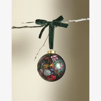 Marks & Spencer M&S X National Gallery Glass Floral Bauble - Dark Green Mix, Dark Green Mix