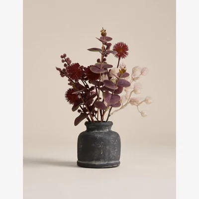 Marks & Spencer Moss & Sweetpea Artificial Dried Arrangement in Cement Pot - Charcoal, Charcoal