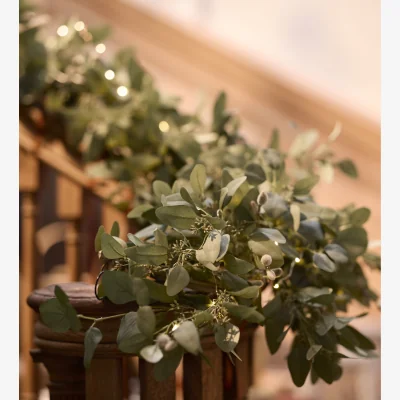 OKA OKA, Faux Eucalyptus Garland - Pale Green, Seasonal Decoration