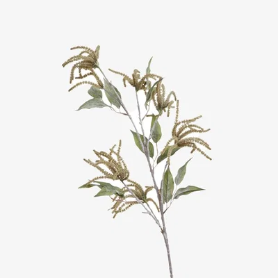 OKA OKA, Faux Catkin With Leaves Stem - Green, Floral Stems, Plastic/Steel