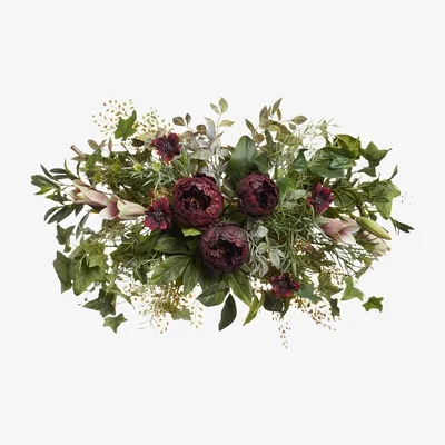 OKA Small Faux Peony, Casa Blanca Lily, Ivy & Cosmos Garland - Purple / Green