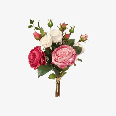 OKA OKA, Faux Garden Rose Bunch, Small - Red, Floral Bunches, Fabric/Plastic