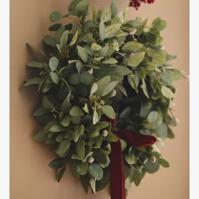OKA OKA, Faux Eucalyptus Wreath - Pale Green, Wreath