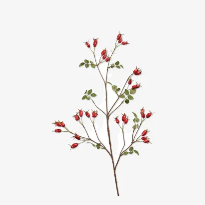 OKA OKA, Faux Rose Hip Berry Stem - Red, Faux Flower Stem