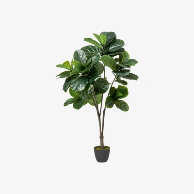OKA OKA, Large Faux Fiddle Plant - Green, Potted Plants, Fabric/Plastic