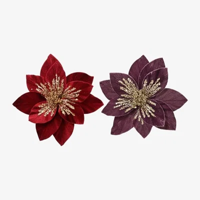 Downtown Decoris Velvet Poinsettia on Clip Assorted