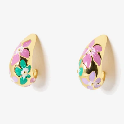 Oliver Bonas Rae Gold Tone Enamel Flowers Statement Earrings