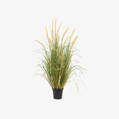 Perch and Parrow Faux Grass Plant with Cattail Seed Heads, Large