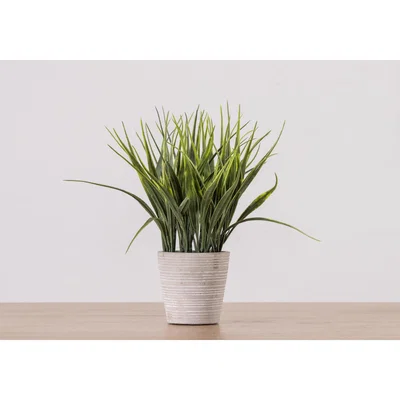 Perch and Parrow Faux Spider Grass in Cement Pot