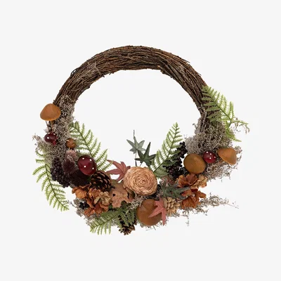 Perch and Parrow Autumnal Rustic Half Flower Wreath in Rust