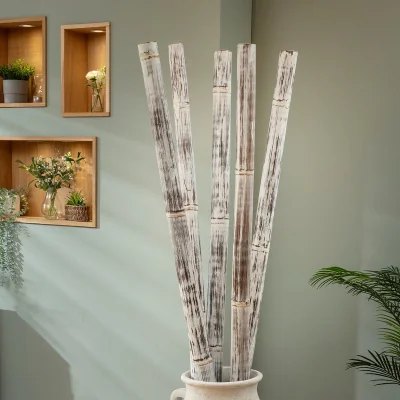 Quatropi Verdura Decorative Bamboo Poles 5-Piece Set Rustic White