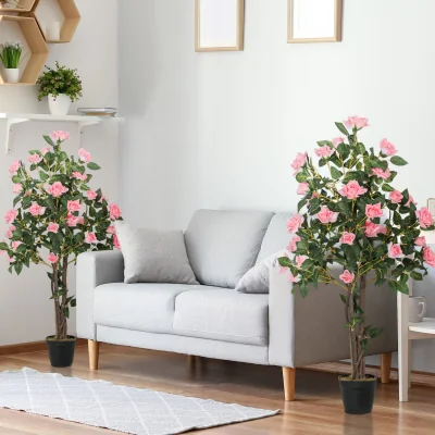 The Range HOMCOM Set of 2 Artificial Plants Rose Trees in Pot Pink - Pink