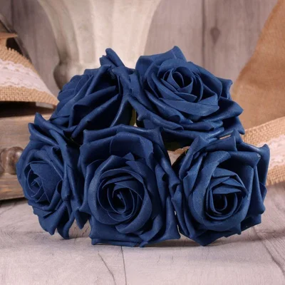 The Range Bunch of 5 Foam Open Tea Rose (9cm Head) - Navy Blue / Foam Plastic Wire