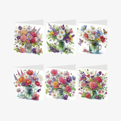 The Range Pack of 6 Flowers Diamond Art Greeting Card Kit - Multi