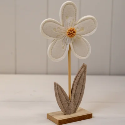 The Range Cream Felt Flower On Wooden Base Decoration - Cream/Beige