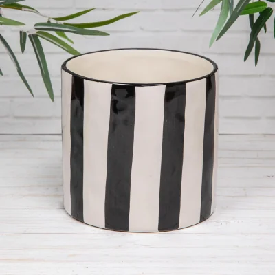 The Range Black & White Striped Ceramic Glazed Indoor Flower Pot - Blue