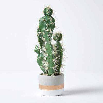 The Range Homescapes Prickly Pear Artificial Cactus in Contemporary Stone Pot, 40 cm Tall - Green