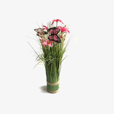 The Range Artificial Grass and Pink Flower Arrangement with Butterflies - Pink