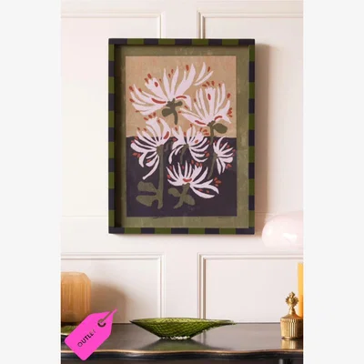Rockett St George Expressionist-Style Flowers Print With Striped Frame - SECONDS