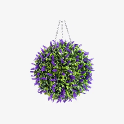 The Range Best Artificial 38cm Purple Lush Lavender Hanging Basket Flower Topiary Ball - Purple