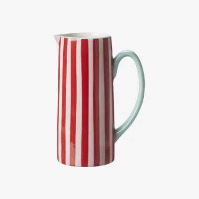 The Range Ceramic Red and White Striped Jug Flower Vase - H21 cm