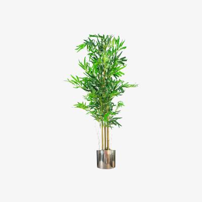 The Range Realistic Artificial Bamboo Plants Trees Silver Metal Planter - Green