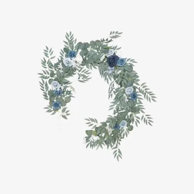 The Range Artificial Rose Flower Fake Leave Vine Garland String Wedding Tabletop Decor - Blue Green