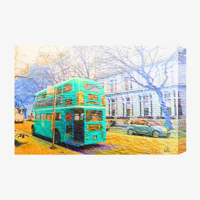 The Range London Bus Green Rear Graphic Art on Canvas - Green / 46cm