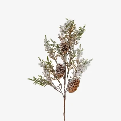 The Range Large Frosted Cypress Fir Branch Spray With Pinecones Artificial - White