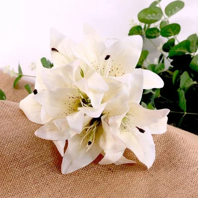 The Range Artificial Silk Lily Bouquet 6 Lily Heads - Cream
