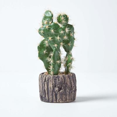 The Range Homescapes Artificial Cactus Prickly Pear in Stone Pot, 26 cm Tall - Green