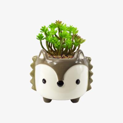 The Range Ceramic Grey Fox Planter Artificial Sedum Clavatum Plant - Green