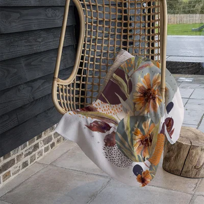 The Range Orange Geometric With Flowers Blanket - Orange