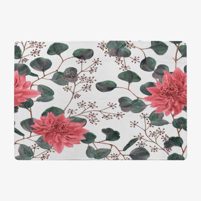 The Range Red Flowers Green Leaves Rug - Red / 110cm