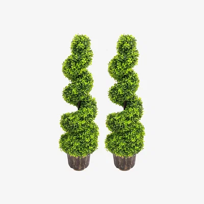 The Range 2 Pack Artificial Topiary Spiral Boxwood Tree Fake Plant - Green