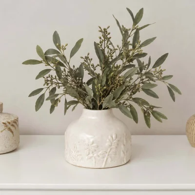 The Range Small Ceramic Wildflower and Leaf Detailed Vase
