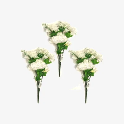 The Range 3 Faux Carnation Bush Plants White Ivory Flowers and Gypsophila - White