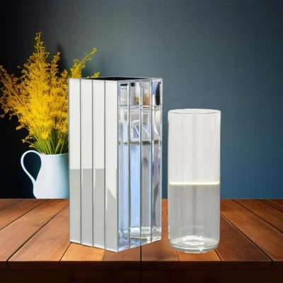 The Range Strip Mirrored Vase Small Bouquets Fresh Roses Flowers Square Glass - Silver