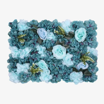 The Range Artificial Flowers Wall Panels - Sky Blue & Turquoise Blue with Leaves