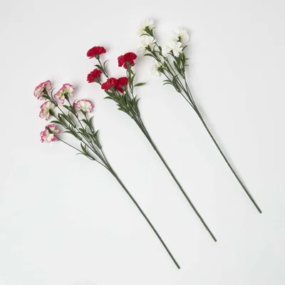 The Range Homescapes Artificial Carnation Spray Single Stem Set of 3, 55cm - Pink, Green, White