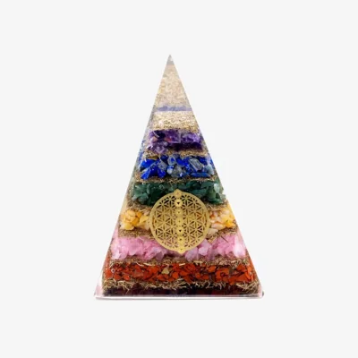 The Range Seven Chakra Flower of Life Orgonite Pyramid for Energy, Balance - Multi