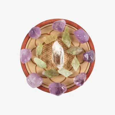 The Range Healing Crystal Grid with Flower of Life, Pattern Crystals - Multi