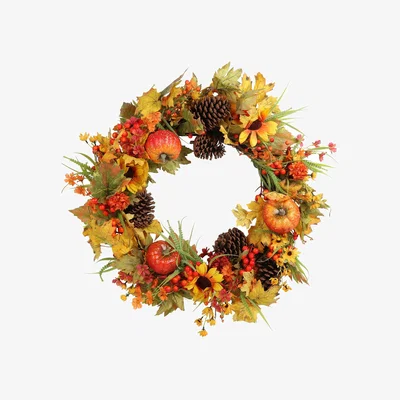The Range Autumnal Floral Pumpkin Wreath