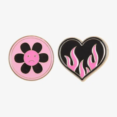 The Range Something Different Burning Heart & Sad Flower Badge (Pack of 2) - Black/Pink