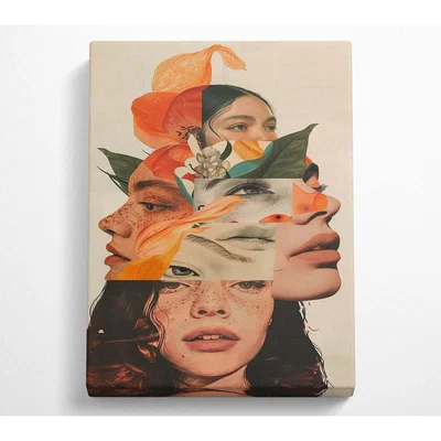 The Range Collage Of Faces And Flowers Canvas Print - Black / 81.28cm