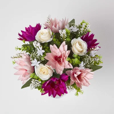 The Range Homescapes White Rose  Pink Lotus Flower Bouquet - Pink