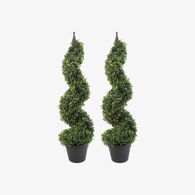 The Range Tall Artificial Boxwood Tower Trees Topiary Spiral Metal Top - Green
