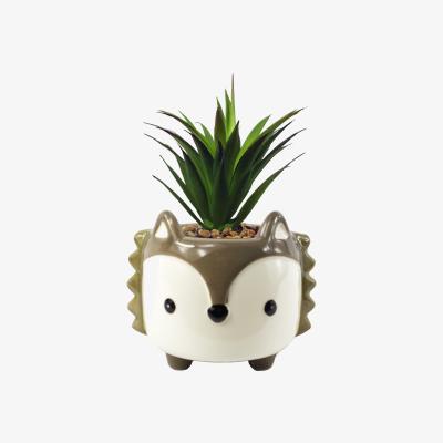 The Range Ceramic Grey Fox Planter Artificial Dracaena Plant - Green