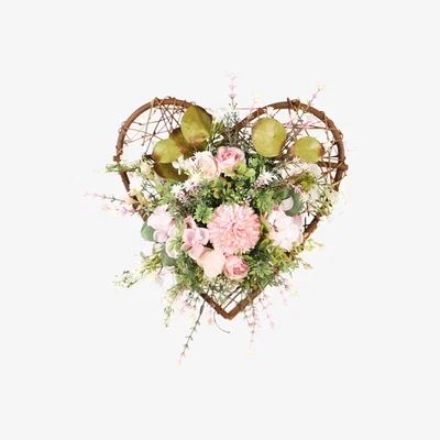 The Range Heart Shaped Eucalyptus Epaltes Australis Artificial Flower Wreath Wall Decor - Red / Pink Red